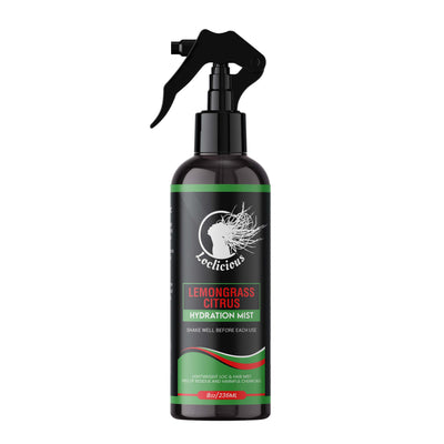 Loclicious Lemongrass Citrus Hydration Mist ā a vibrant bottle of nourishing hair care, crafted with lemongrass hydrosol, aloe vera, and a blend of natural oils to deeply hydrate and refresh locs and natural hair. Ideal for daily use, it promotes moisture, shine, and scalp care