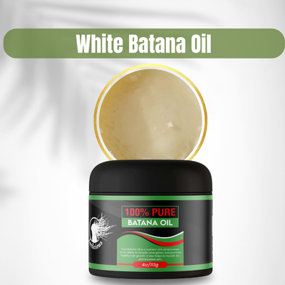 Pure 100%  White Batana Oil in a jar, showcasing its smooth, creamy texture and rich, all-natural formula—perfect for nourishing and moisturizing hair and scalp.